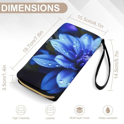 Women Wallets Blue Flower Leather Wallet for Women Thin Wallet with Zipper Pocket Card Holder2