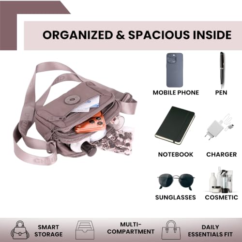Image of TS WITH TECHSUN Small Crossbody Shoulder Bag for Women, Multi-Pocket Nylon Travel Handbag Messenger Purse, Adjustable Strap, Lightweight, Zipper Closure (21(L) X 16(H) X 9 (W) CM)