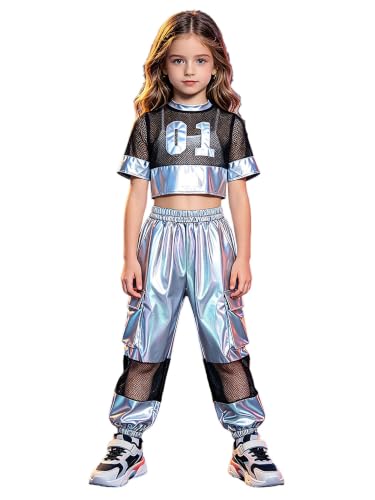Conjunto plateado de ropa de baile para niña en talla 146-152 con diseño urbano de hip hop