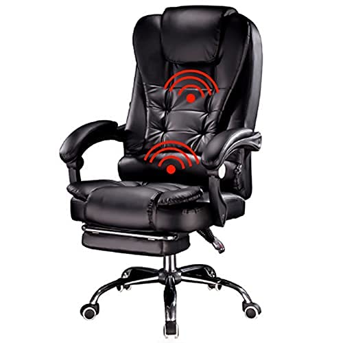 CRBUDY Silla de Oficina, Boss Computer Office giratoria Masaje hogar elevación Ajustable Silla de Juego (Negro con reposapiés)