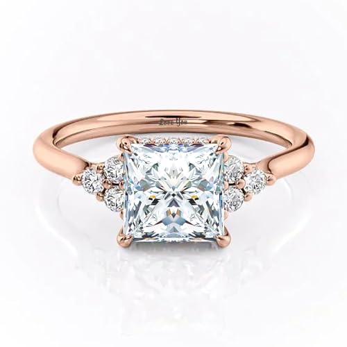 Princess Cut Moissanite Engagement Ring for Women, 10K 14K 18K Solid Gold 1-3 Carat CT Moissanite/Lab Created Diamond Wedding Rings Promise Ring Christmas Jewelry Gift for Her Size 4-122