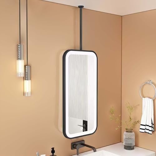Yopappol Espejos rectangulares Regulables de 3 Colores, Espejos Decorativos de Maquillaje para baño, Color Negro, para Pared, Espejo LED para Colgar en el Techo con botón táctil.(40cmx60cm)