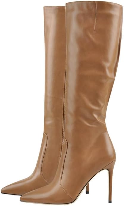 sexytag Knee High Boots Stiletto High Heel Pinted Toe Side Zipper Leather Boots