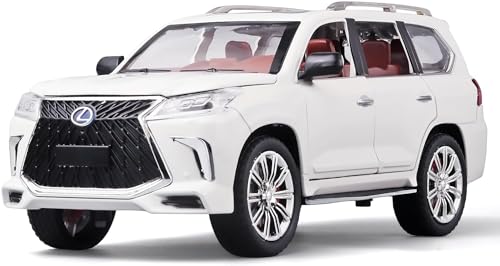 Image of Toy Cars Lexus 570 Boys Big Off-Road SUV Model Car，1 /24 Diecast Metal Car Toys ，with Lights Sound and Pull Back Toy Car，Toy Cars for Boys Age 4-7 (White)