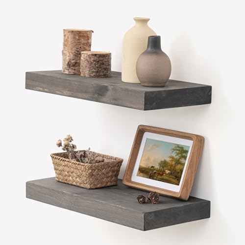 Image of Marsmiles Floating Shelves for Wall - Small Grey Wood Floating Shelves Set of 2-16 Inch Wide x 7.7 Inch Deep x 1.6 Inch Thick Rustic Grey Wooden Shelves for Room Wall