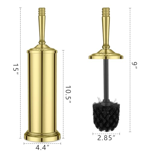 Image of Stainless Steel Toilet Brush and Holder,Gold Toilet Bowl Brush with Long Handle for Bathroom,Toilet Brushes-Space Saving,Covered Brush, Durable, Deep Cleaning,Splash Resistant