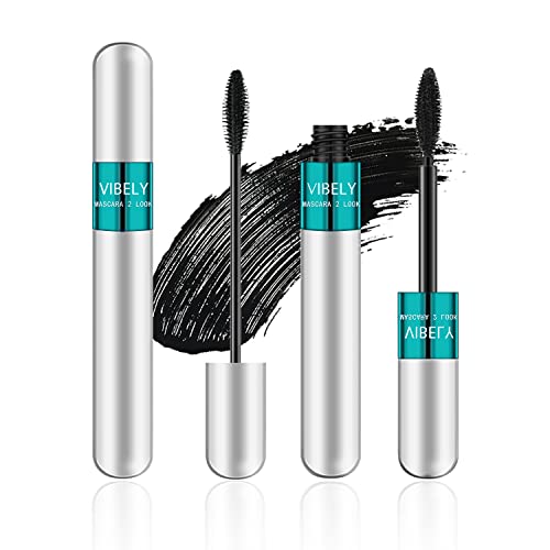2 in 1 Mascara 5x Longer Waterproof Lash Cosmetics Natural Lengthening and Thickening Effect No Clumping Superstrong Magic 4d Silk Fiber for Vibely Mascara Makeup