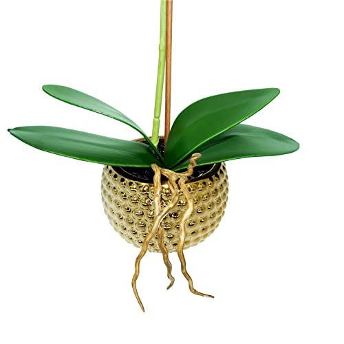 Hisow Orchids Artificial Flowers, 15" Faux Orchid In Gold Flower Pot Real Touch Flowers In Pot Large Flower Arrangements Artificial Centerpiece For Home Living Room Bathroom Kitchen Decoration (White) #TOP4