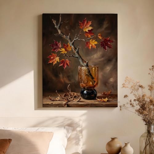 Decora paredes vacías con este lienzo de florero marrón de otoño 4