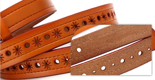 Women's Leather Belt for Jeans Pants?Hollow Flower Pattern Belt for Ladies (Brown)