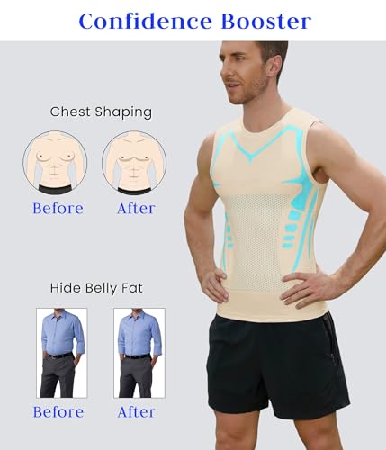 Image of Compression Shirt Men Slimming Body Shaper Vest Crewneck Workout Tank Top | Tummy Control Undershirts, Gynecomastia Compression Shirts, Back Support, Sleeveless Muscle Shirts, Shaping Tank Top