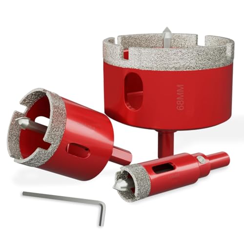 3-tlg Diamant Lochsäge mit Zentrierbohrer(16 mm, 35 mm & 68 mm) Ideal für präzises Bohren in Porzellan, Keramik, Granit, Stein und Glasflaschen. Fachmännisch entwickelt für den professionellen