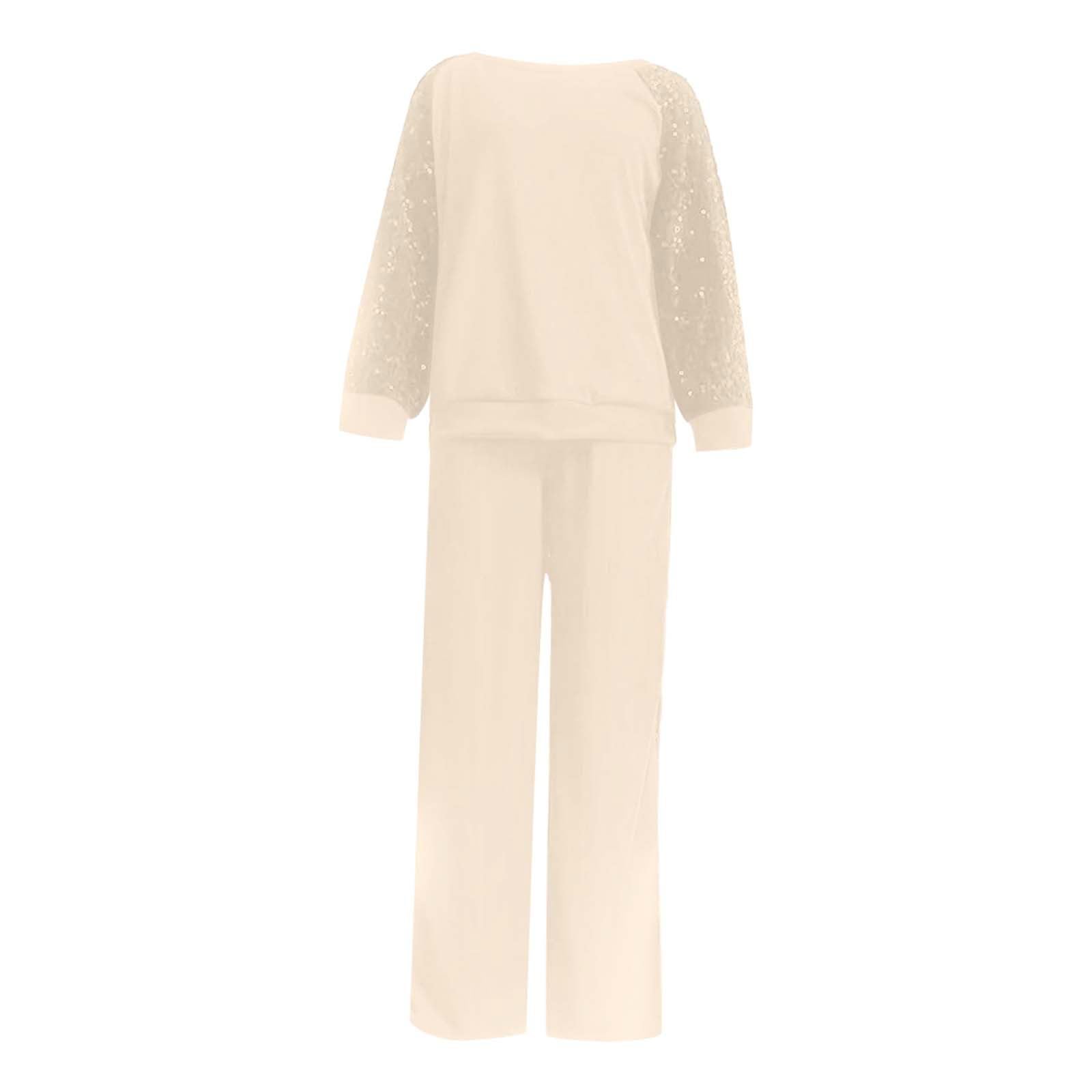 Tuta da jogging da donna con paillettes, a maniche lunghe, con tasche, alla moda, 2 pezzi, girocollo, felpa e pantaloni da jogging, set da due pezzi