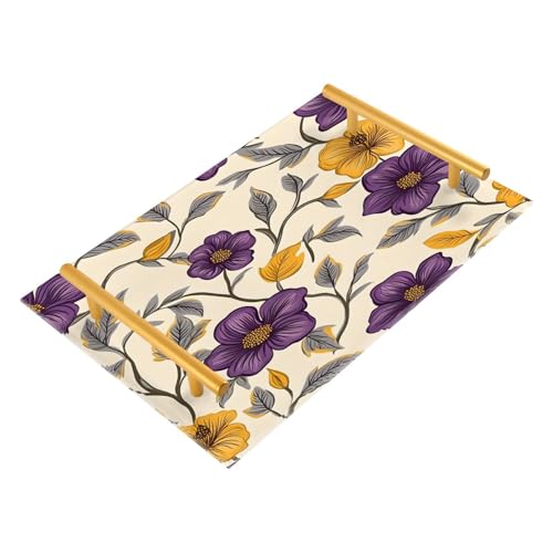 Wassud Bathroom Vanity Tray with Handles Flowers Acrylic Jewelry Perfume Organizer for Bathroom Kitchen Counter 11.81
