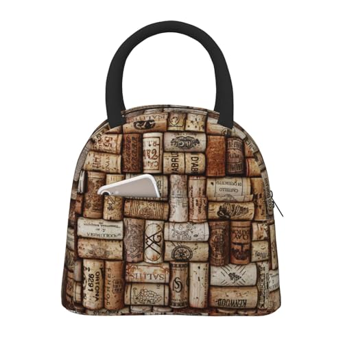 Bolsa de almuerzo aislada con estampado de corcho de vino para mujeres, adultos, bolsa de almuerzo