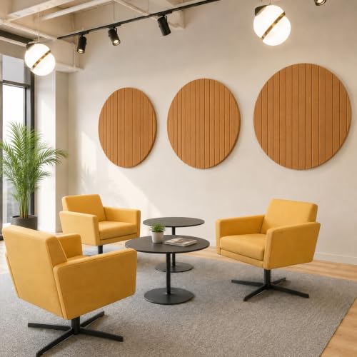 Image of MMT Acoustix Circle Felt Acoustic Wall Panel | Sound Proofing for Room |Premium Acoustic Panel |Pin Board for Wall |Sound Absorbing Panels | Circle Felt Acoustic Wall Panel |Camel| 60 x 60 cm | 2 Pcs