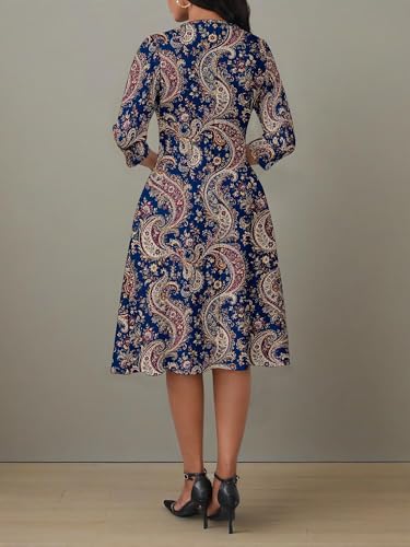 Image of PinkPatty Women's Casual 3 /4 Sleeve Midi Dresses Fit and Flare Church Work Dress with Pockets