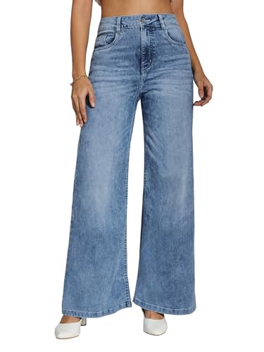 Image of Miss Chase Women's Wide-Leg High-Rise Regular-Length Stretchable Shaping Denim Jeans