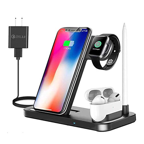 Wireless Charging Station, Earteana 4 in 1 Wireless Charger for Apple Watch SE/6/5/4/3/2/1, Airpods & Pencil, Wireless Charging Stand for iPhone 11/11pro/11pro Max/X/XS/XR/Xs Max/and Other Qi Phones
