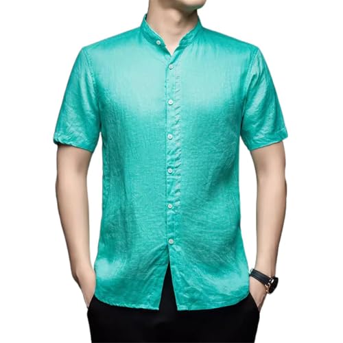 T-shirt homme lin respirant style chinois col mao chemise ete