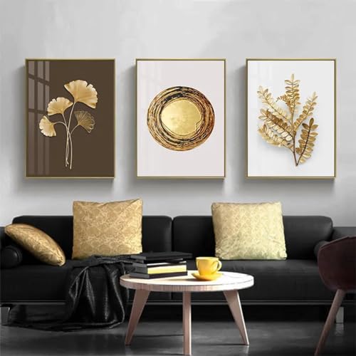 Impression sur toile feuilles dorées triptyque 50x70 cm décoration
