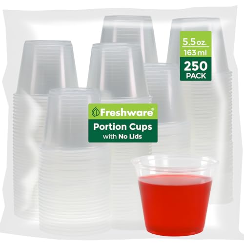 Image of Freshware Plastic Portion Cups (No Lids) [5.5 Ounce, 250 Count] Disposable Plastic Cups for Meal Prep, Salad Dressing, Jellos Shot Cups, Souffle Cups, Condiment and Dipping Sauce Cups