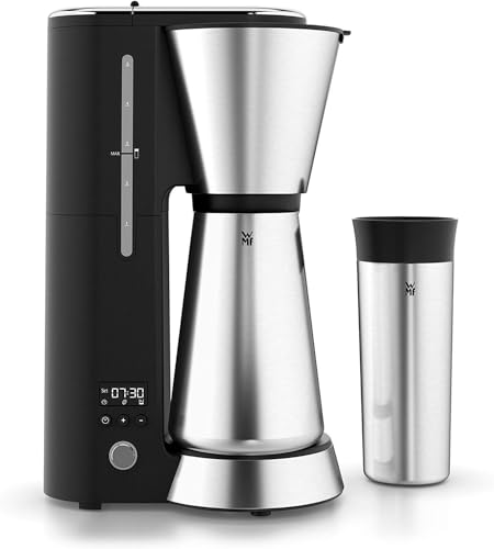WMF Küchenminis Aroma Filterkaffeemaschine mit Thermoskanne und To-Go-Becher – kompakte Kaffeemaschine aus Edelstahl mit Timer, Tropfstopp und Aromasystem, für aromatischen Kaffeegenuss am Morgen