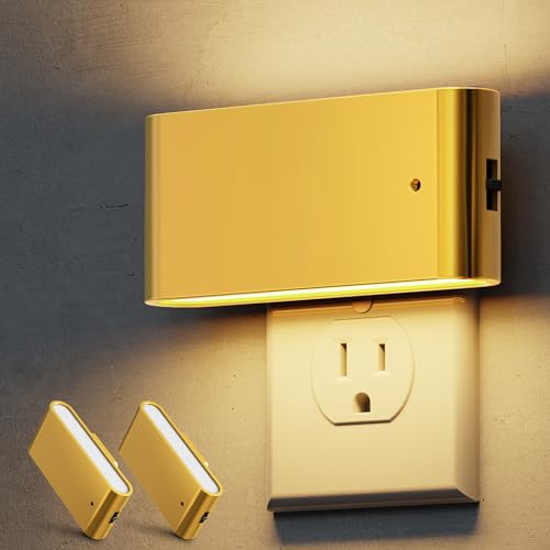 Image of L LOHAS LED Night Light, 2 Pack Dimmable Modern LED Night Lights Plug into Wall,Dusk to Dawn Sensor Night Lights for Kid, 0-100LM 3000K Soft White Nightlight for Hallway Bedroom Stairway(Gold)