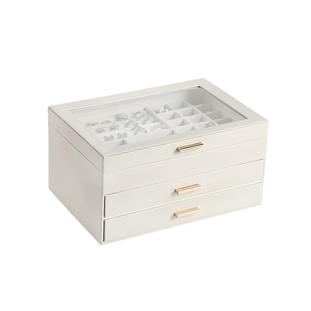 Caja de Almacenamiento de Joyas de Tres Niveles para Collares, Pendientes y Anillos, de Cuero sintético PU.
