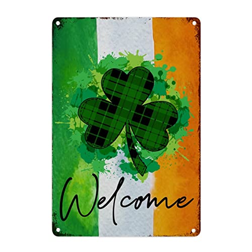 Panneau en métal Saint Patrick de bienvenue CowkissSign en aluminium vert 45x30 cm