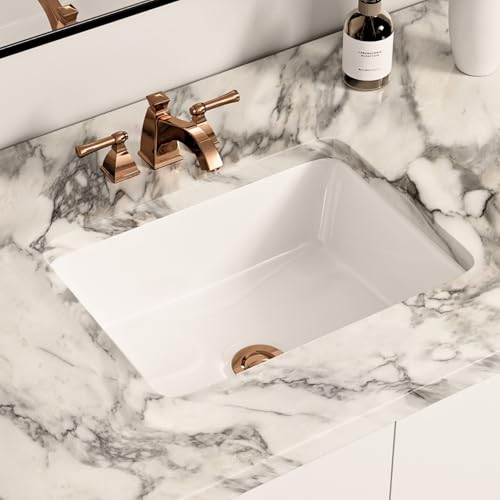 16'W x 12'D Undermount Bathroom Sink Rectangular Small, Los Flexi 16 Inch White Ceramic Vanity Sink With Overflow Hole, Under Counter Sinks For Bathrooms