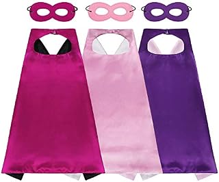 Heveer Superhero Cape and Mask for Kids 3 Sets Double-sided Satin Dress up Costumes with Felt Masks Boys Girls Fancy Dress Up Party