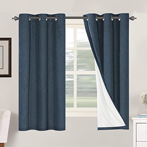 Image of H.VERSAILTEX Primitive Linen Curtains 100% Blackout Curtain Drapes Burlap Fabric Curtains with White Thermal Insulated Liner, Grommet Top Drapes Living Room /Bedroom (2 Panels, 42 x 63 Inch, Navy)