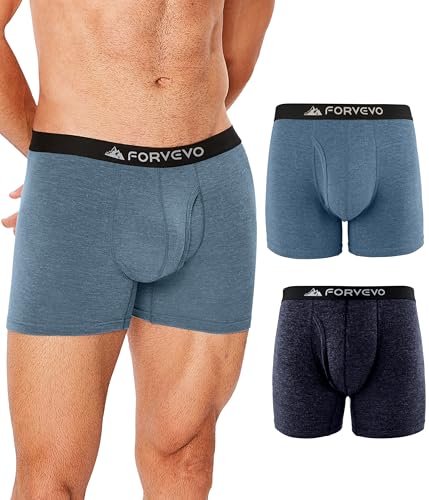 FORVEVO Mens Merino Wool Boxer Underwear, Breathable Boxer Briefs, Comfortable Soft Loose Moisture Wicking Stink Free Tagless Boxers Shorts with Elastic Waistband 2 Pack (Multicolor02, XL)