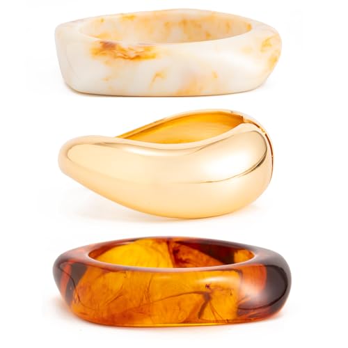 AVOGIR Chunky Acrylic Bangle Bracelet for Women Colorful Resin Bracelets Trendy Stack Statement Cuff Jewelry Gift (Gold 02) - image 1