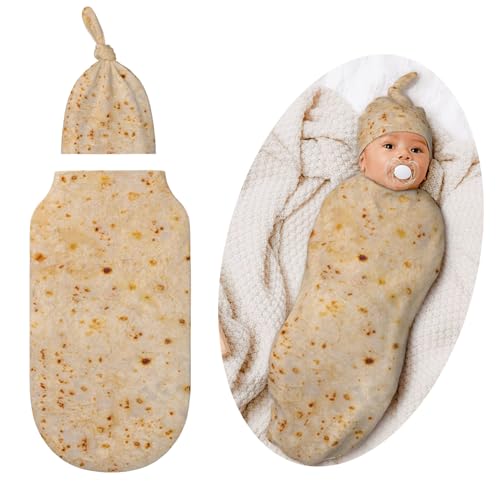 Image of Valvphora Tortilla Swaddle Blankets Newborn Receiving Blanket Burrito Baby Swaddle with Hat, Funny Costume Clothes for Baby Girls Boys