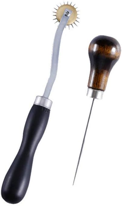 Tailors Awl and Needle Point Tracing Wheel, Scratch Awl 4 1/2" Long Leather Tools, 4mm Leather Paper ClothSewing Overstitch Wheel Tool 6 3/4" Long Pack of 2