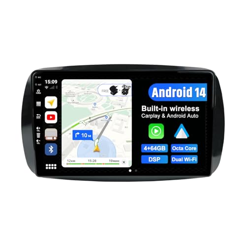 BXLIYER Android 14 IPS Autoradio para Mercedes Benz Smart 453 Fortwo Anno 2014-2020 Radio GPS Navigation - 4G+64G - CarPlay Android Auto - Dab Volant WLAN DSP Bluetooth - Cámara Mic - 9 Pulgada 2 DIN