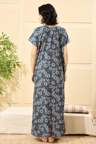 Image of GLAMORAS Bizzy Lizzy Cotton Nighty Gown with Side Pocket for Women | Regular, Digital Printed & Full Length Maxi Night Gown | Night Wear Maxi Gown for Women | Size: M-2XL