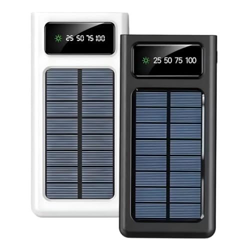 Carregador Portátil Power Bank Solar 10000mAh Resistente, Impermeável e à Prova de Poeira com Lanterna LED Ideal para Trilhas, Acampamentos e Aventureiros ao Ar Livre - Preto ou Branco