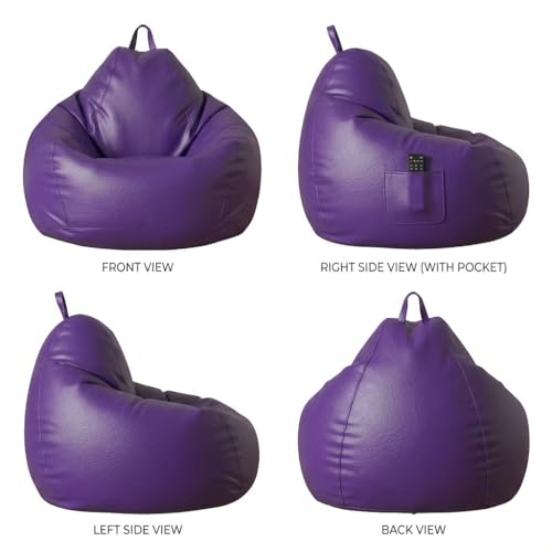 Image of KAM'S LIEU Leatherette Bean Bag Chair with Footrest | Filled with EPS Beans | Comfortable Sofa for Living Room & Bedroom | 4XL Size, Easy to Clean Color- (Purple)