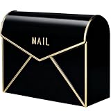 Kathfly Wall Mount Mailbox Waterproof Rustproof Metal Mail Holder 12.6' W x 4.7' D x 10.2' H Large Wall Mounted Gold Trim Mail Envelope Post Box for Outside House Office Porch Outdoor Use(Black)
