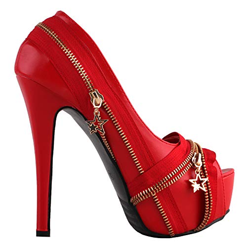 SHOW STORY Punk Multi-Colour Zip Peeptoe Platform High Heel Stiletto Pump,LF808362