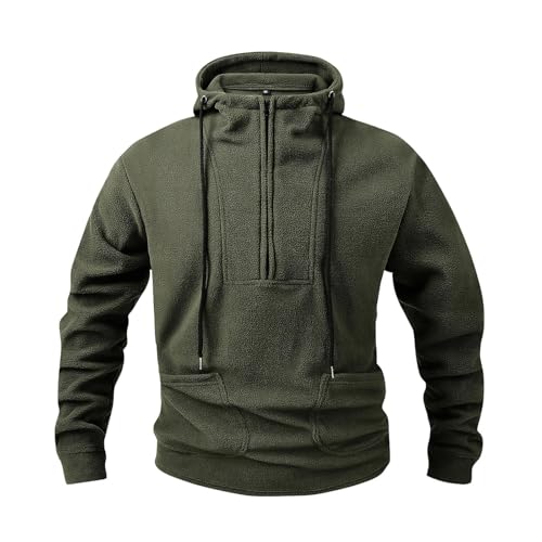 Mens Fuzzy Hoodies Pullover Quarter Zip Long Sleeve Fleece Hooded Sweatshirt Casual Fall Winter Warm Coat with Pocket
