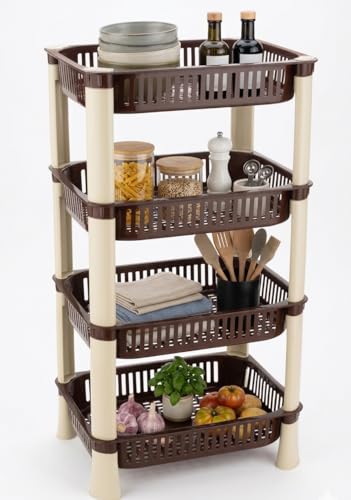 Image of U-Max Multi Tire Kitchen Storage Rack, Plastic Utility Shelf Organiser, Space Saving Storage Solution, Revolving Vegetable Rack (Brown-Regular, 4)