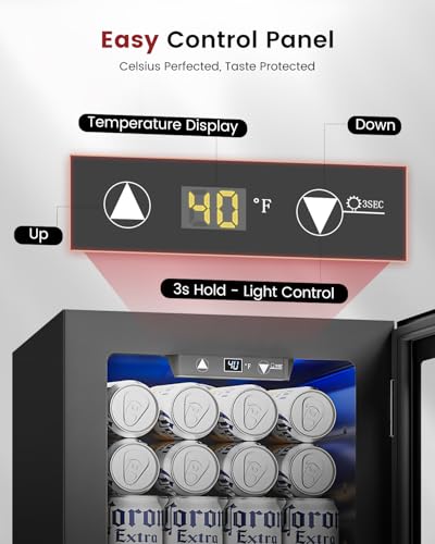 24 Cans Beverage Refrigerator Cooler - Mini Fridge with Glass Door, Soda Wine Beer Drink Fridge - Small Refrigerator for Office Home Bedroom Dorm Bar, Black