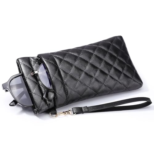 Image of MoKo Squeeze Top Glasses Pouch, Portable Leather Soft Sunglasses Case Anti-Scratch Eyeglasses Bag Goggles Sleeve