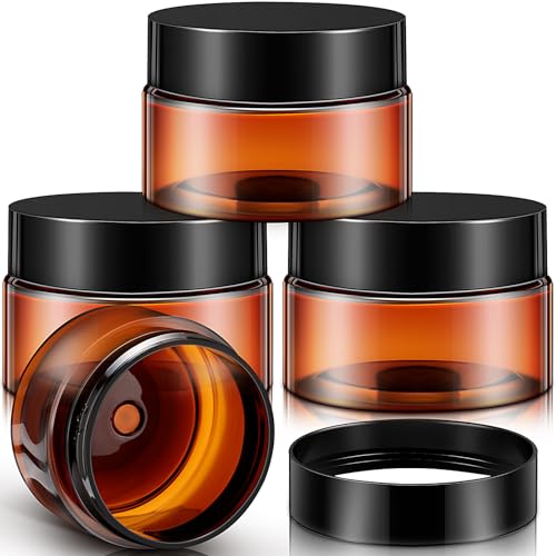 Image of Patelai 4 Pcs Plastic Jars Wide Mouth with Lids,1 Ounce,Amber