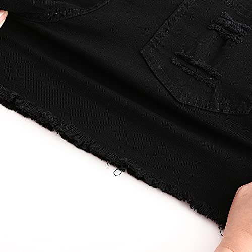Image of THUNDER STAR Women Mid Rise Ripped Stretchy Jeans Shorts Frayed Raw Hem Casual Denim Shorts