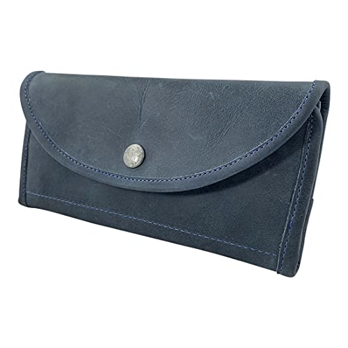 Hide & Drink, Full Grain Leather Snap Clutch Wallet for Women, Money Holder and Card Organizer with Zippered Pouch, Handmade, Slate Blue4